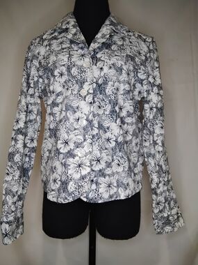 Christopher & Banks White Blazer with Black Floral Print